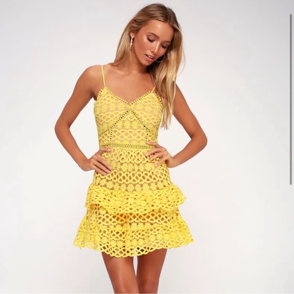 Lulu’s Yellow Crochet Mini Dress size Small